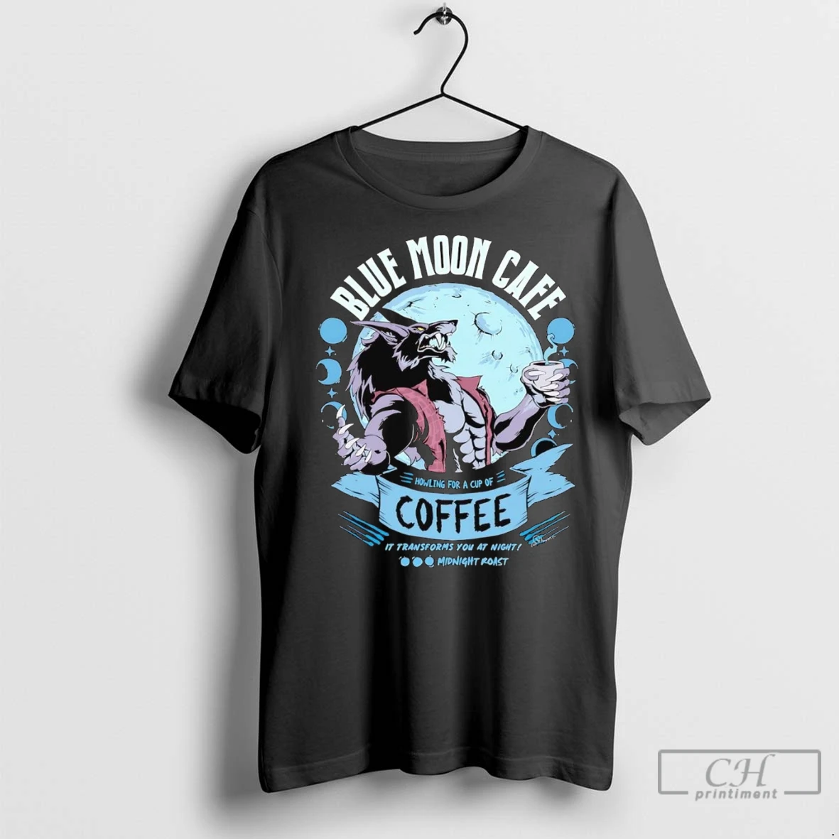 Premium Wolf Blue Moon Cafe Coffee It Transforms You At Night T Shirt