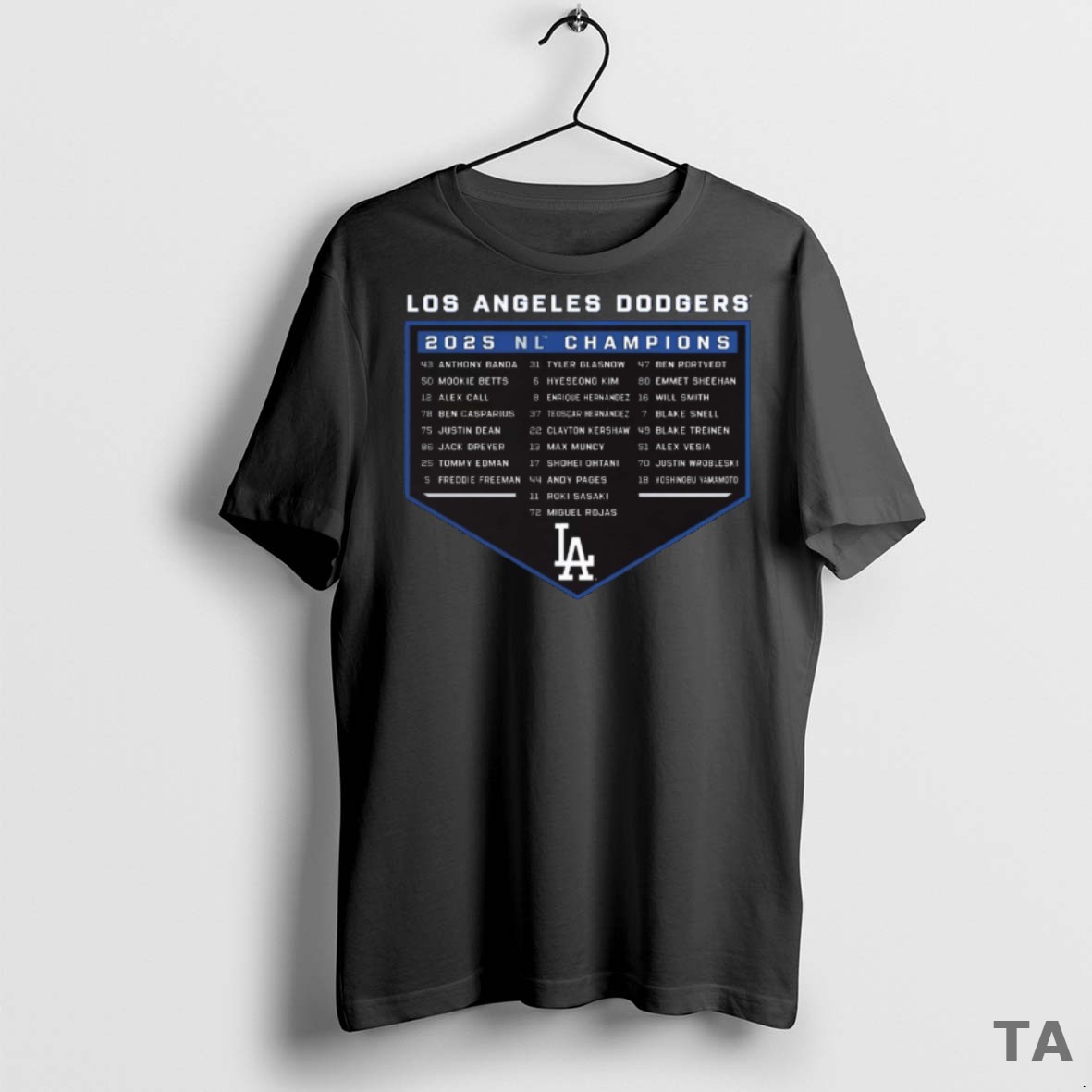 Top Los Angeles Dodgers Mlb 2025 Nlcs Champions Roster Banda Betts Call And Casparius T Shirt Sweater