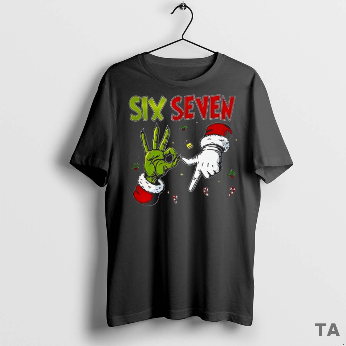 Top Grinch And Santa Hands Six Seven Christmas T Shirt Xnkfcg T Shirt Sweater