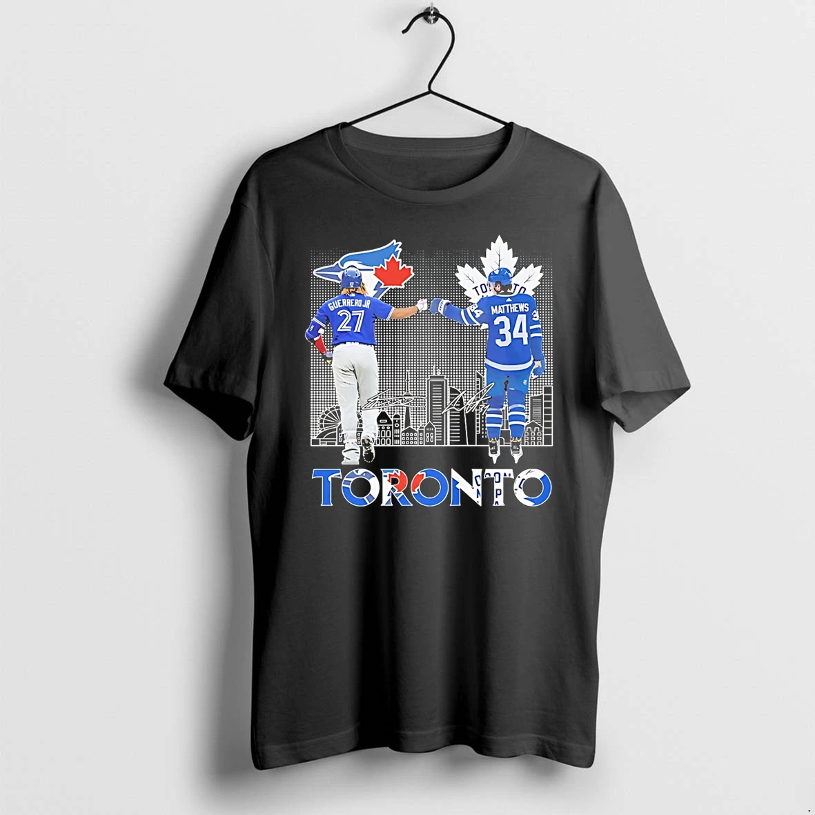 Toronto Blue Jays Vladimir Guerrero Jr Vs Toronto Maple Leafs Auston Matthews Skyline Signatures Tshirts Sweater Hoodie