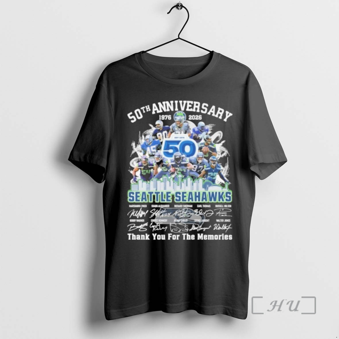 Trending 50th Anniversary 1976 2026 Team Player Seattle Seahawks Signature Thank You For The Memories Premium T Shirt Sweater Hoodie
