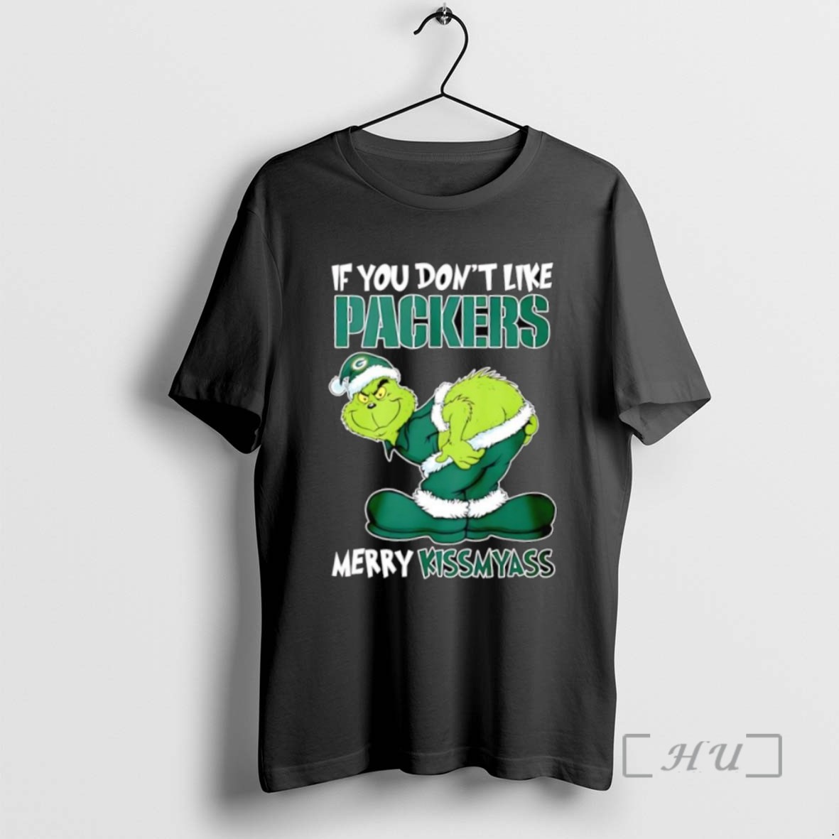Trending If You Dont Like Green Bay Packers Merry Kissmyass Grinch Santa Hat T Shirts Sweater Hoodie
