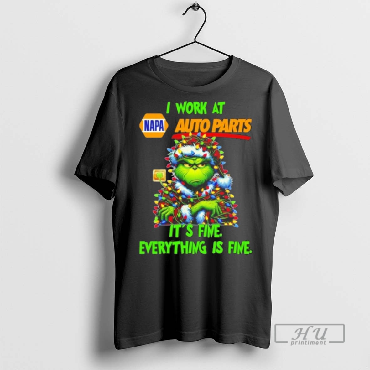 Trending Officials Grinch Santa I Work At Napa Auto Parts Its Fine Everything Is Fine Christmas Lights T Shirt Sweatshirt Hoodies