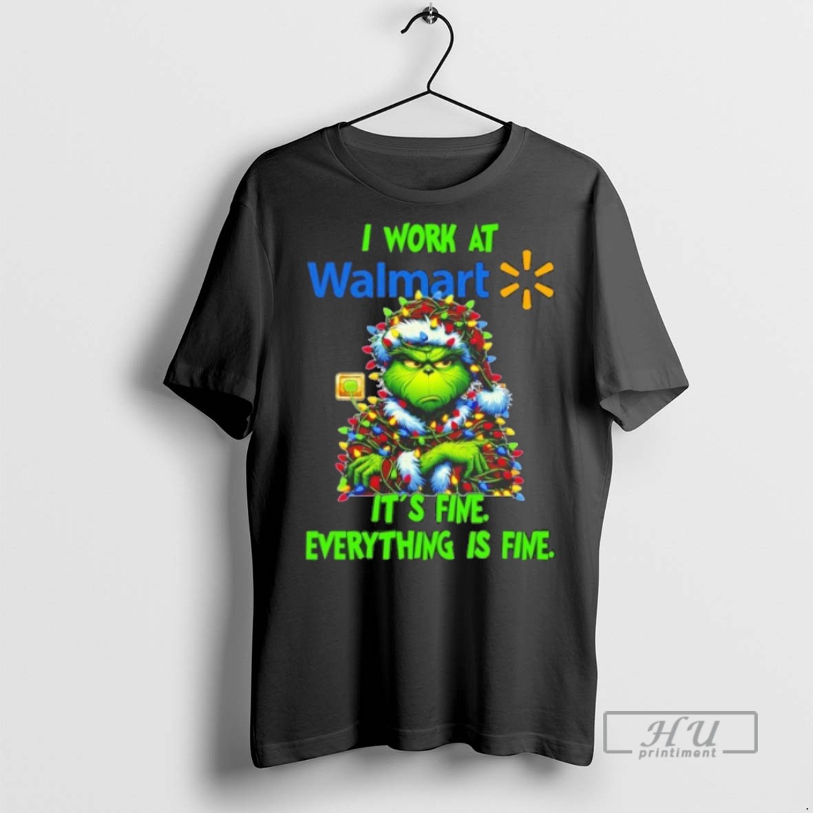 Trending Officials Grinch Santa I Work At Walmart Its Fine Everything Is Fine Christmas Lights T Shirt Sweatshirt Hoodies