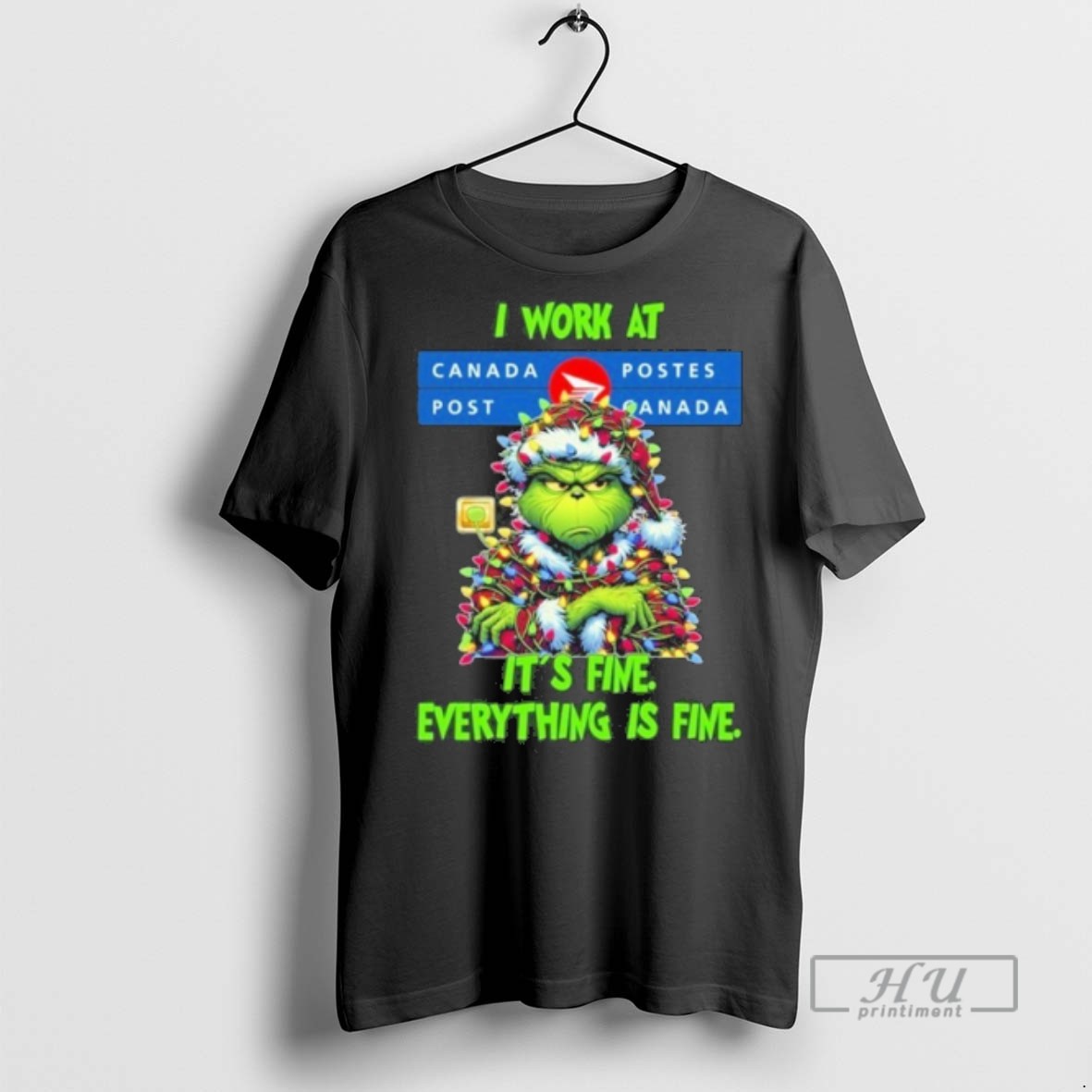 Trending Officials Santa Grinch Light I Work At Canada Post Logo Its Fine Everything Is Fine T Shirt Sweatshirt Hoodies