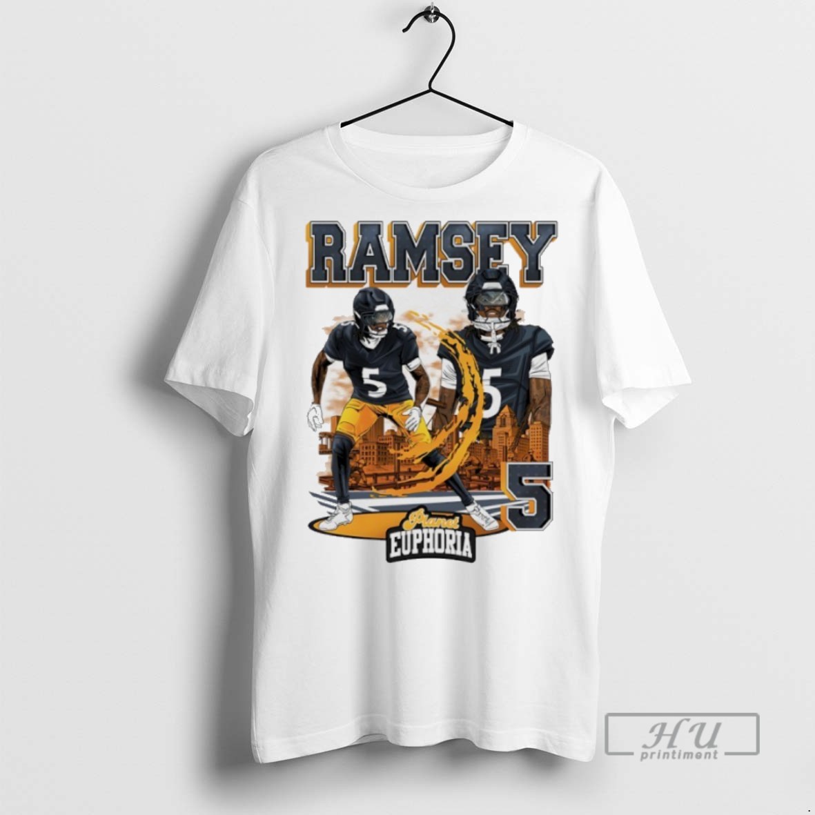 Trending Pittsburgh Steelers Jalen Ramsey 5 Player City Skyline Graphic T Shirt Sweatshirt