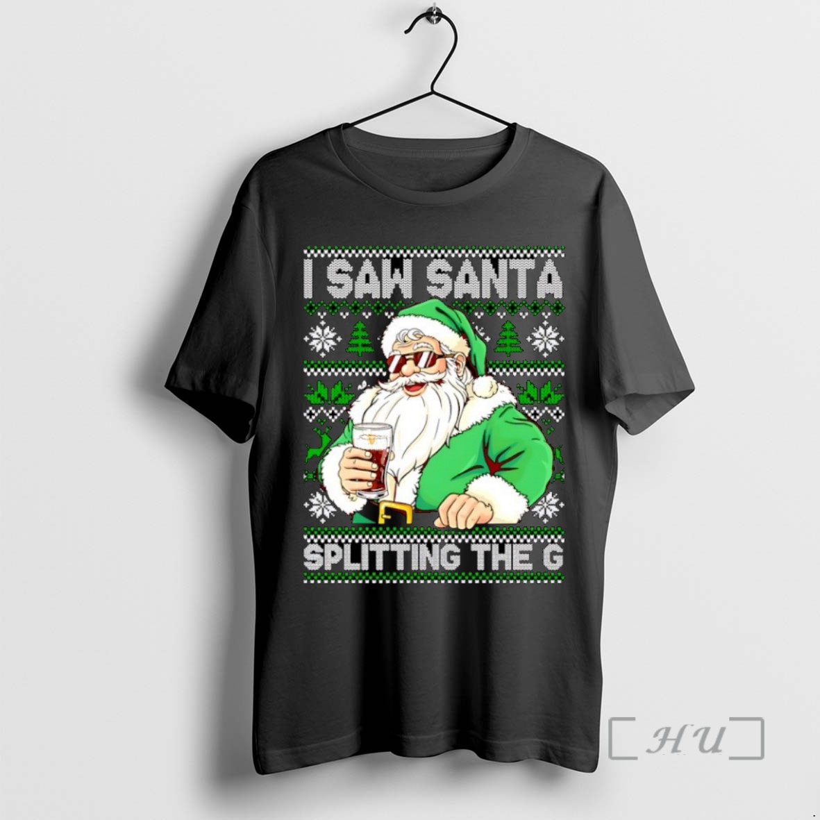 Trending Santa Claus I Saw Santa Splitting The Guinness Ugly Christmas T Shirts Sweater Hoodie