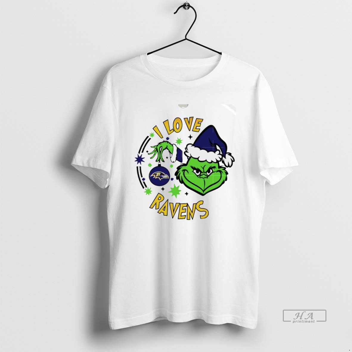 Trendy Baltimore Ravens X Santa Grinch I Love Ravens Christmas White Tee Shirt