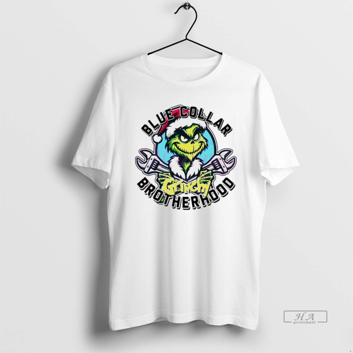 Trendy Blue Collar Grinchy Brotherhood Christmas Grinch White Tee Shirt