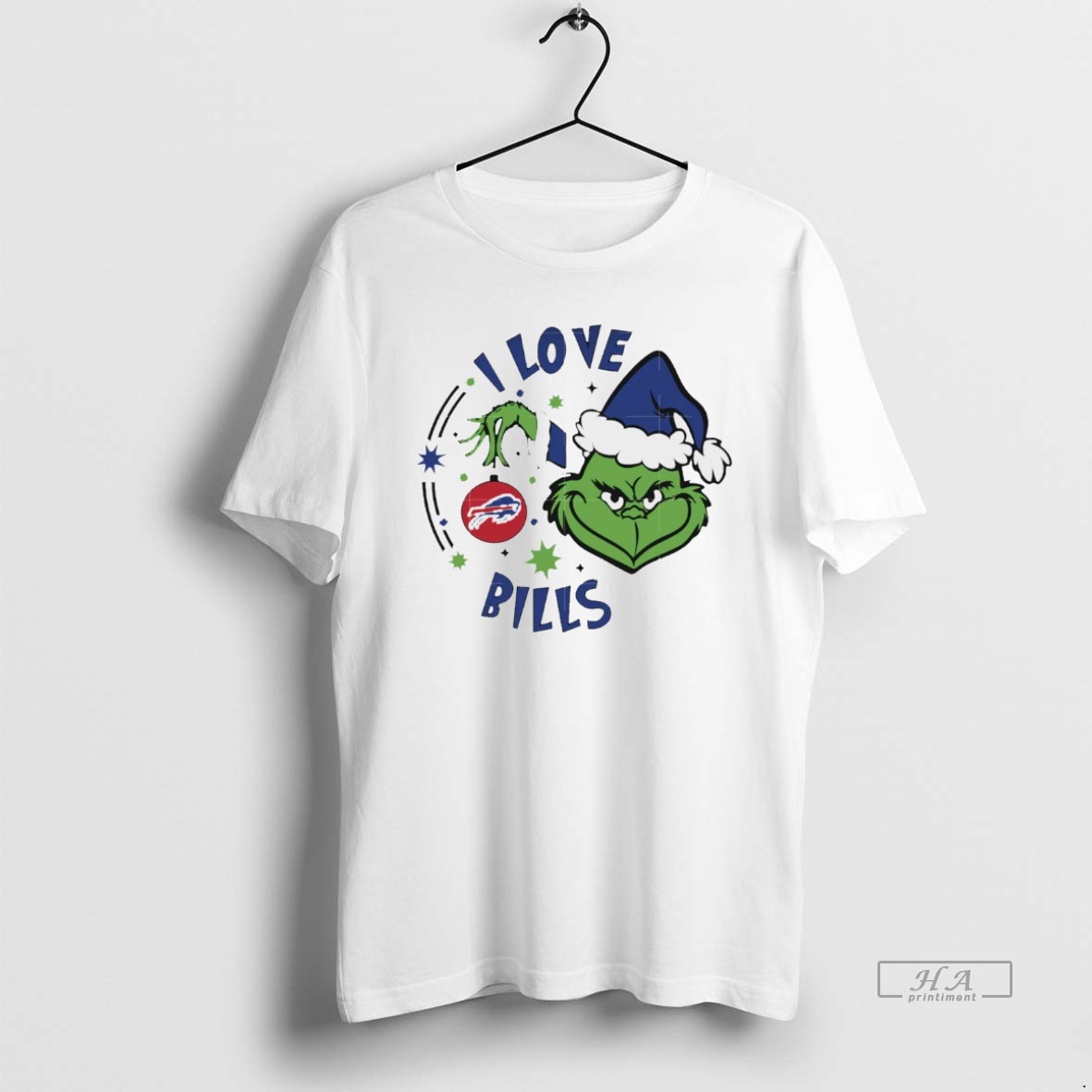 Trendy Buffalo Bills X Santa Grinch I Love Bills Christmas White Tee Shirt