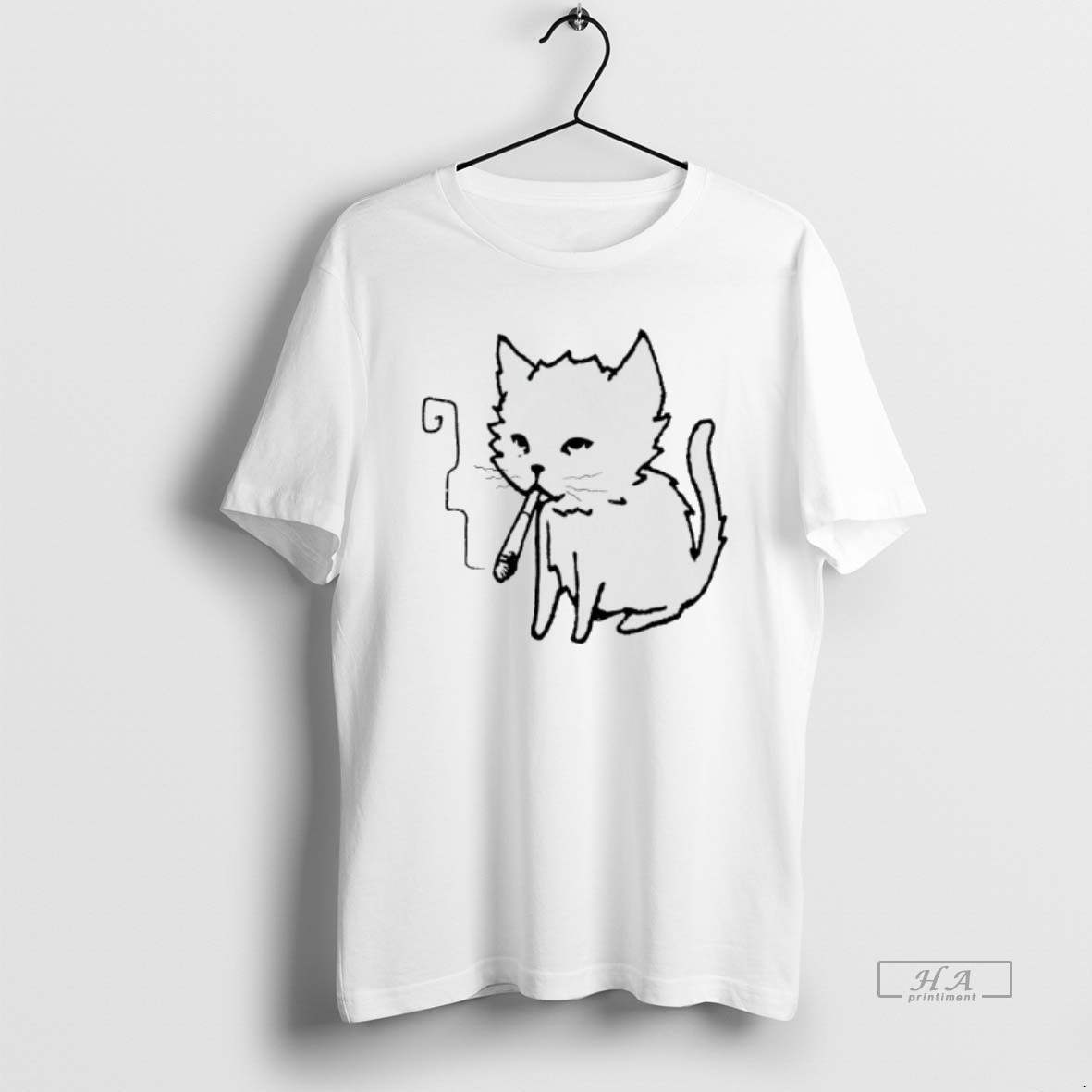 Trendy Cat Smoking Art Tee Shirt