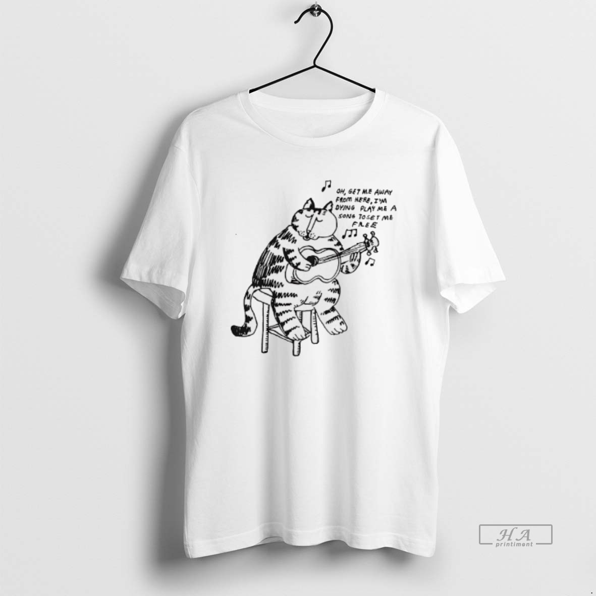Trendy Cat Playing Guitar Get Me Away From Here Im Dying A Song Tee Shirt