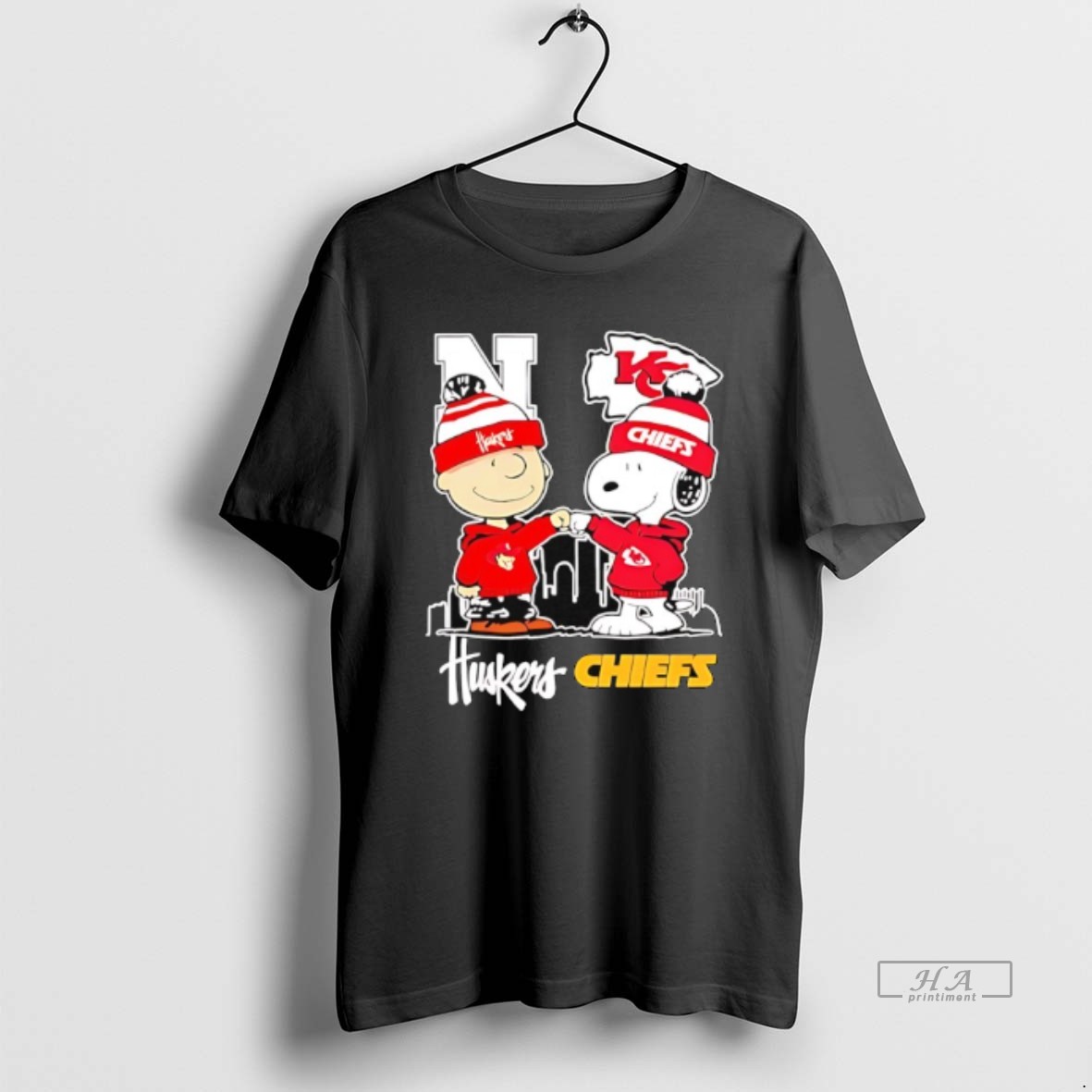 Trendy Charlie Brown And Snoopy X Nebraska Cornhuskers And Kansas City Chiefs Tee Shirt