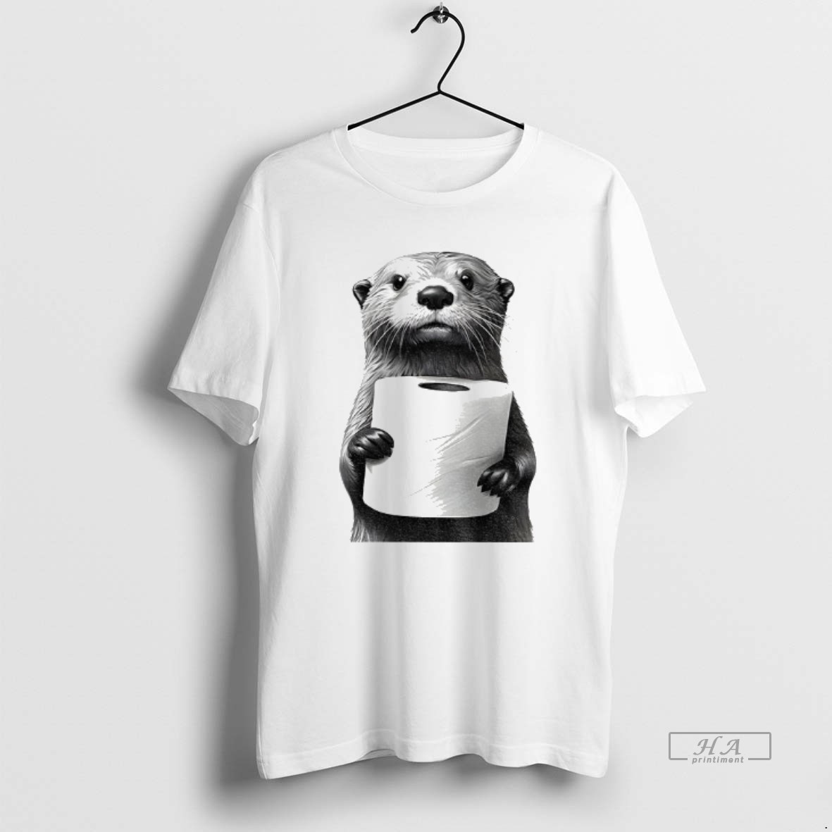 Trendy Cute Otter Holding Toilet Paper Funny Meme Tee Shirt