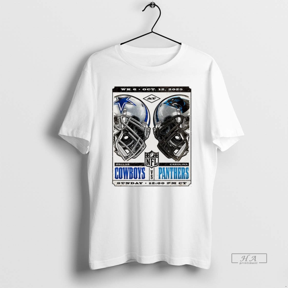 Trendy Dallas Cowboys Vs Carolina Panthers Nfl 2025 Helmet Tee Shirt