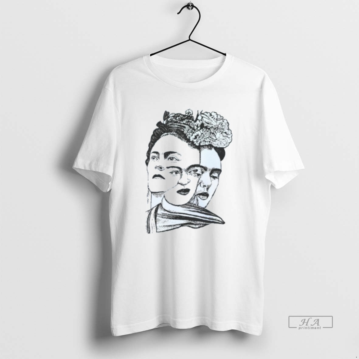 Trendy Frida Kahlo Las Tres Fridas Faces Mens White Tee Tee Shirt