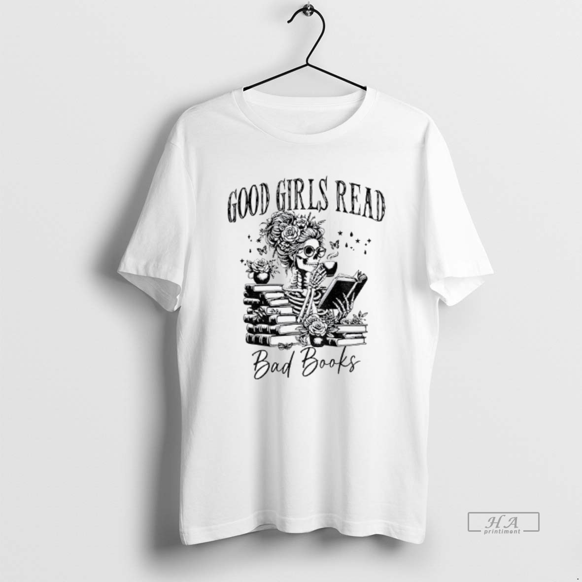 Trendy Good Girls Read Bad Books Skeleton Tee Shirt