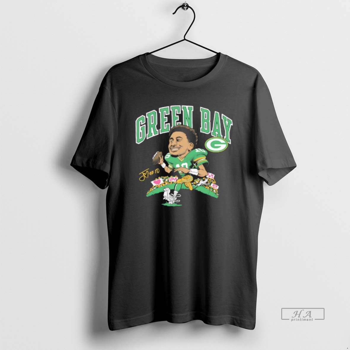 Trendy Green Bay Packers Jordan Love Player Signature Caricature Tee Shirt
