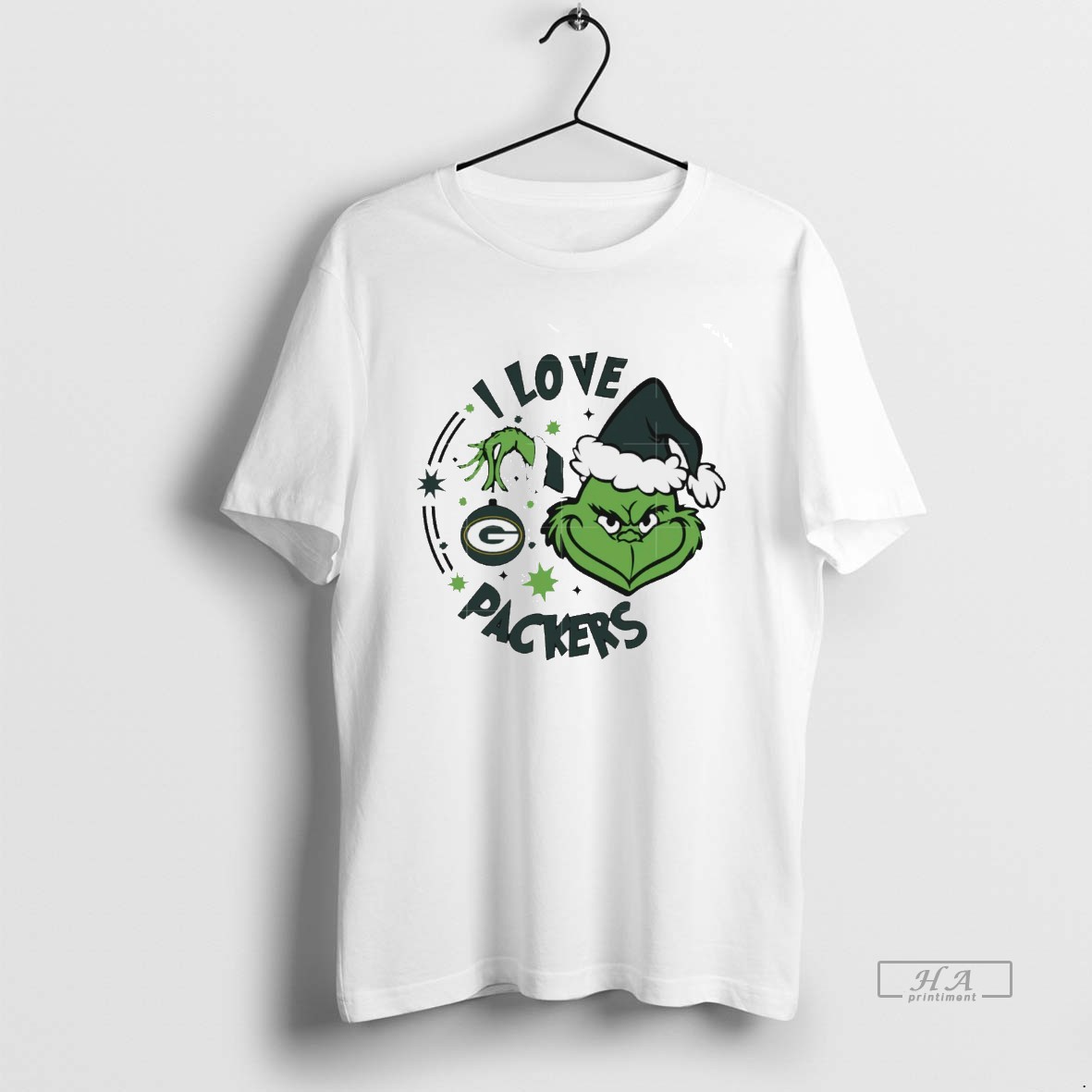 Trendy Green Bay Packers X Santa Grinch I Love Packers Christmas White Tee Shirt