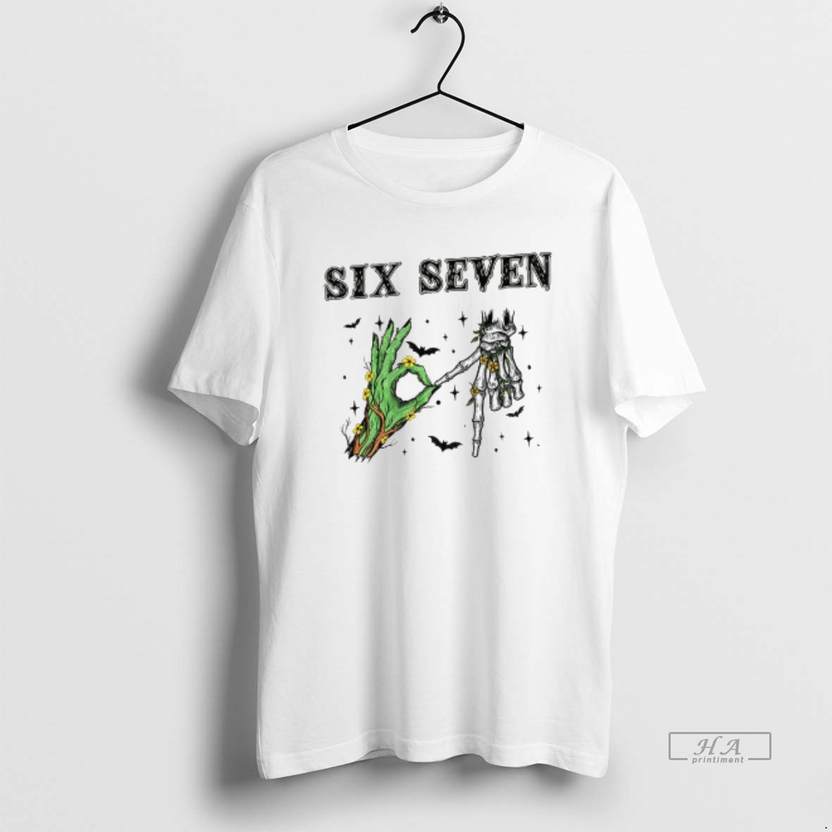 Trendy Grinch Skeleton Hand Six Seven Floral Halloween Tee Shirt