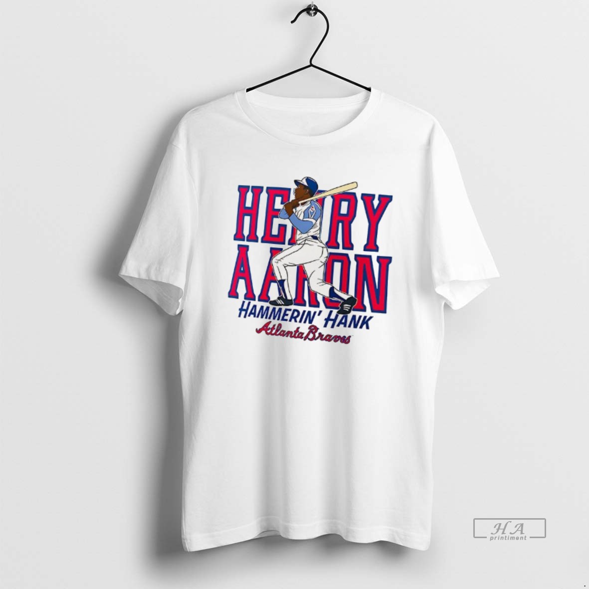 Trendy Hank Aaron Atlanta Braves Baseball Hammerin Hank Player Graphic Tee Shirt