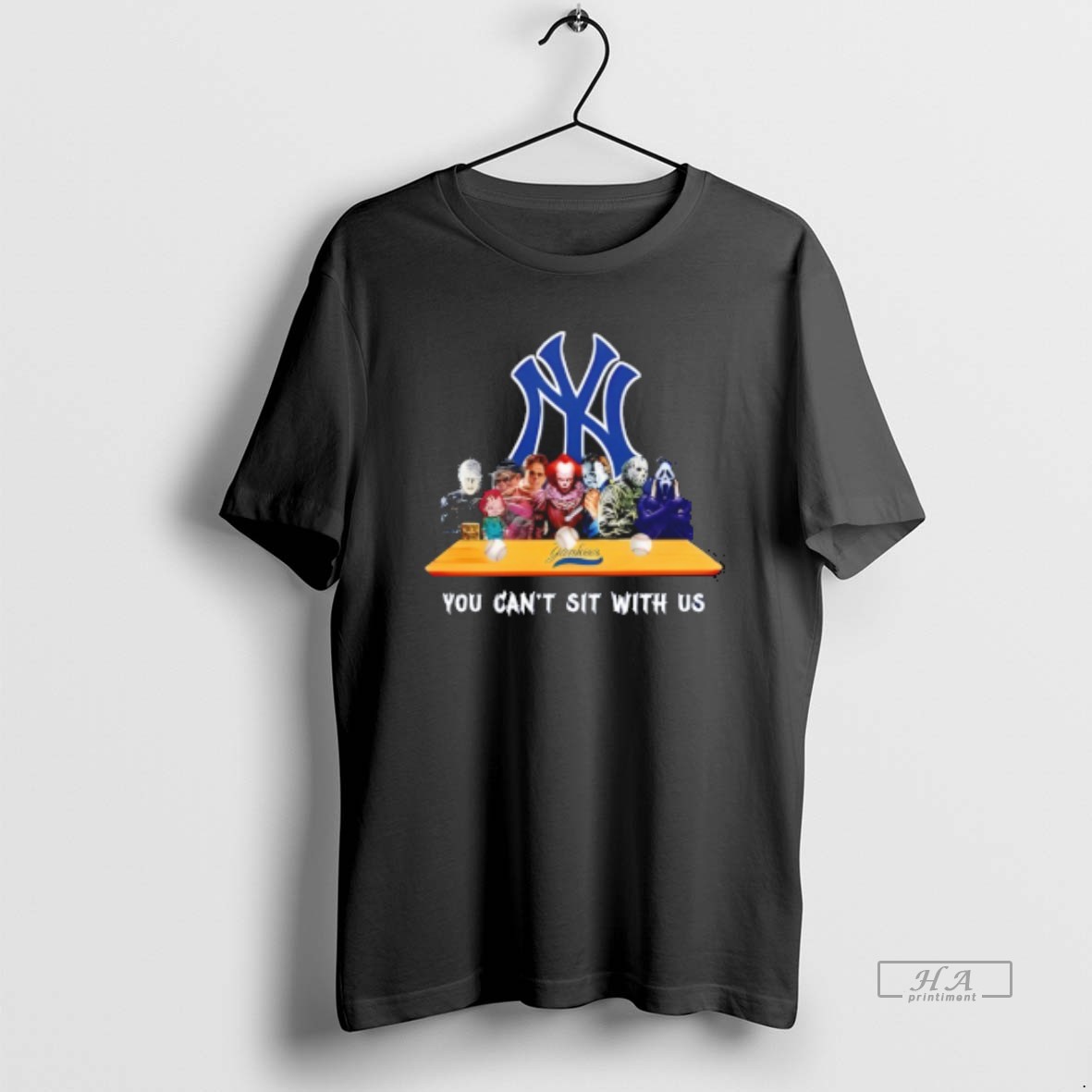 Trendy Horror Movie Characters You Cant Sit With Us New York Yankees Halloween Tee Shirt