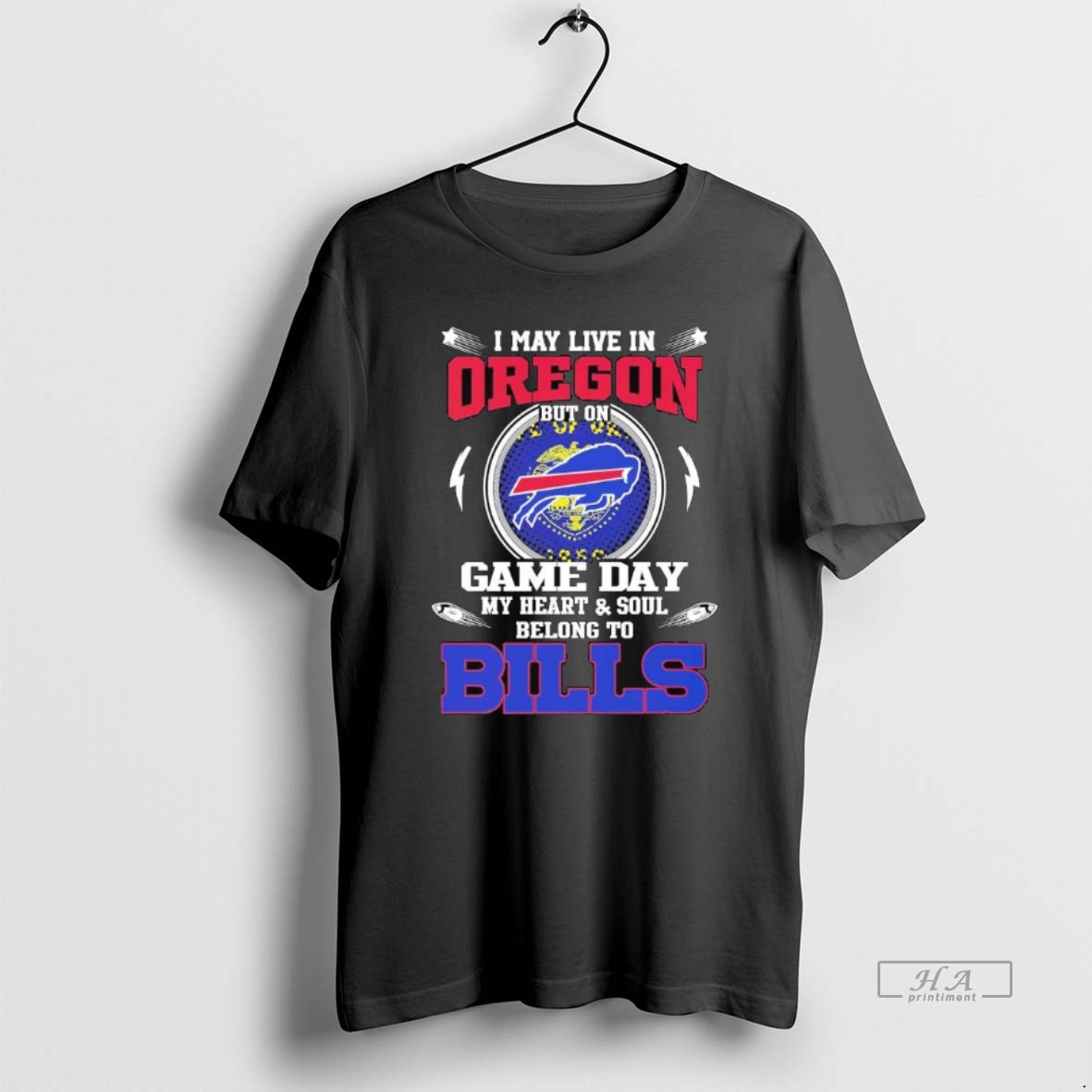 Trendy I May Live In Oregon But On Game Day My Heart Soul Belong To Buffalo Bills 2025 Long Sleve Tee Shirt