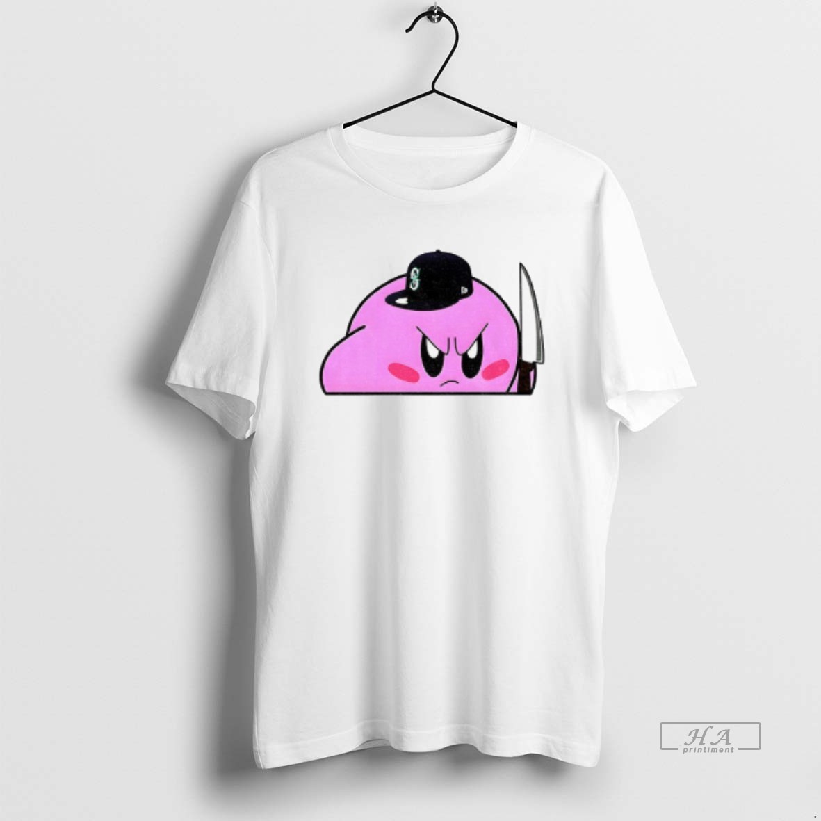 Trendy Kirby Nintendo Wearing Seattle Mariners Hat Knife Mlb Baseball Player 2025 Tee Shirt