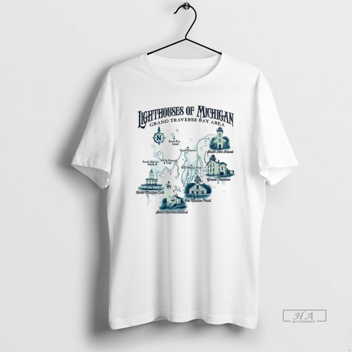 Trendy Lighthouse Of Michigan Grand Traverse Bay Area Tee Shirt