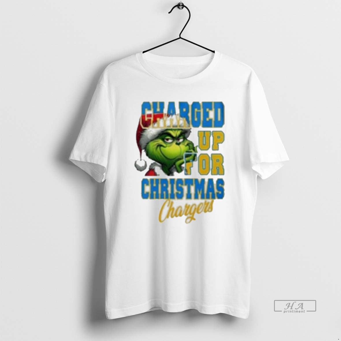 Trendy Los Angeles Chargers Charged Up For Christmas Chargers Grinch White Tee Shirt