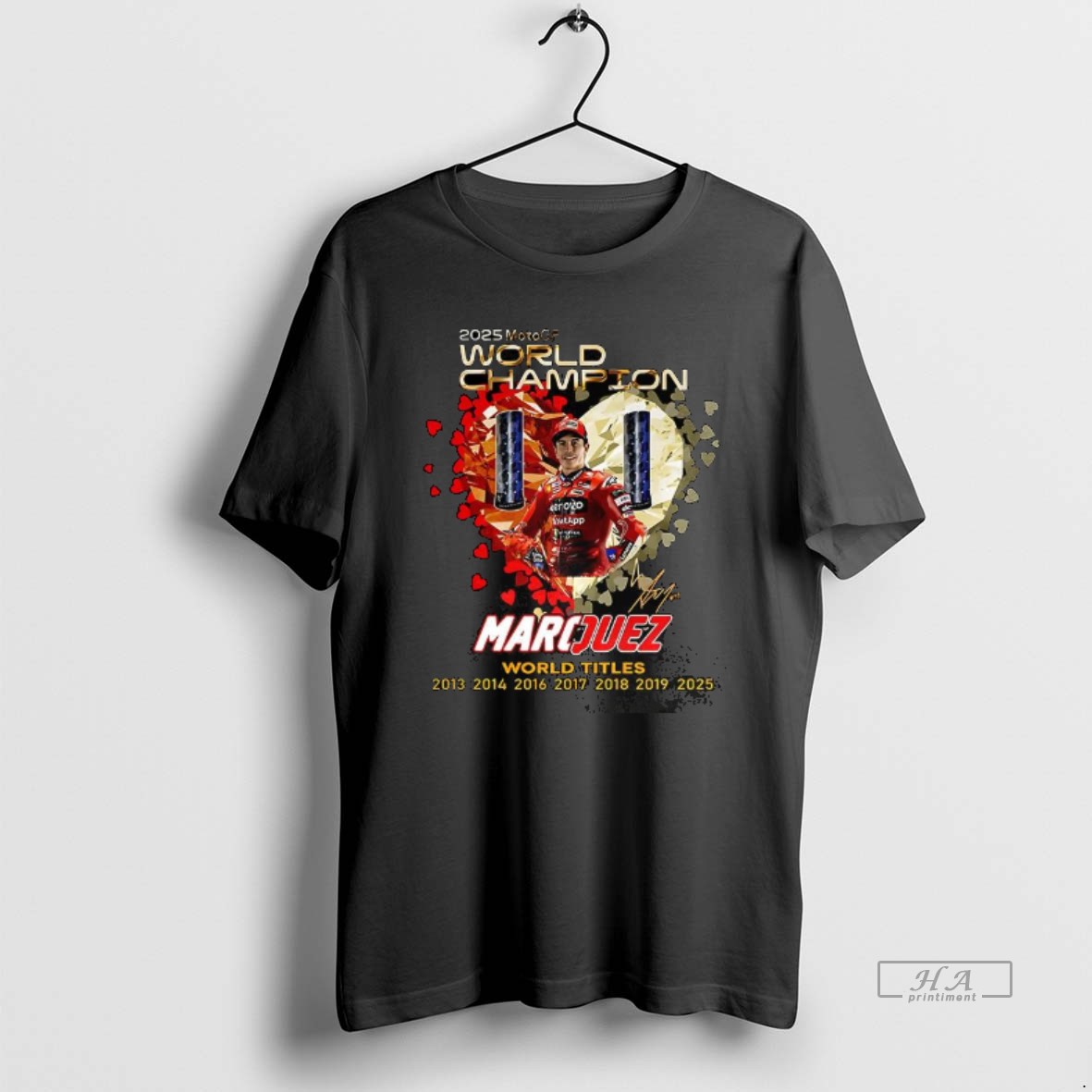Trendy Marc Marquez Ducati Lenovo Team Motogp 2025 World Champhions Signature Heart Tee Shirt