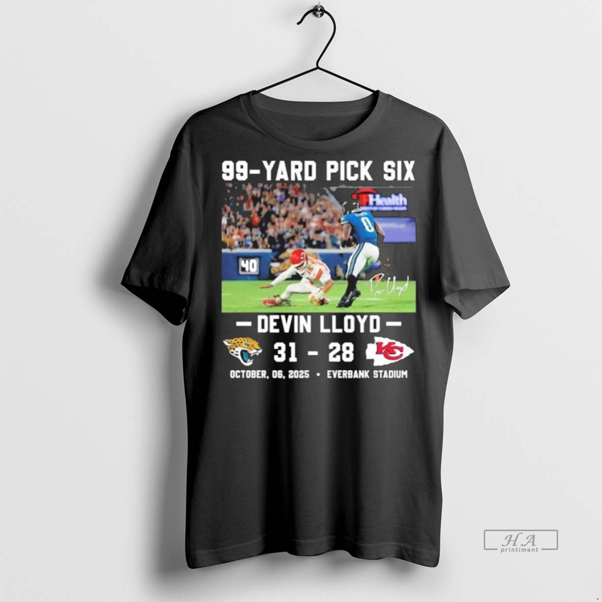 Trendy Official Jacksonville Jaguars 99 Yard Pick Six Devin Lloyd Beat Chiefs Score Tee Sweater Hoodie
