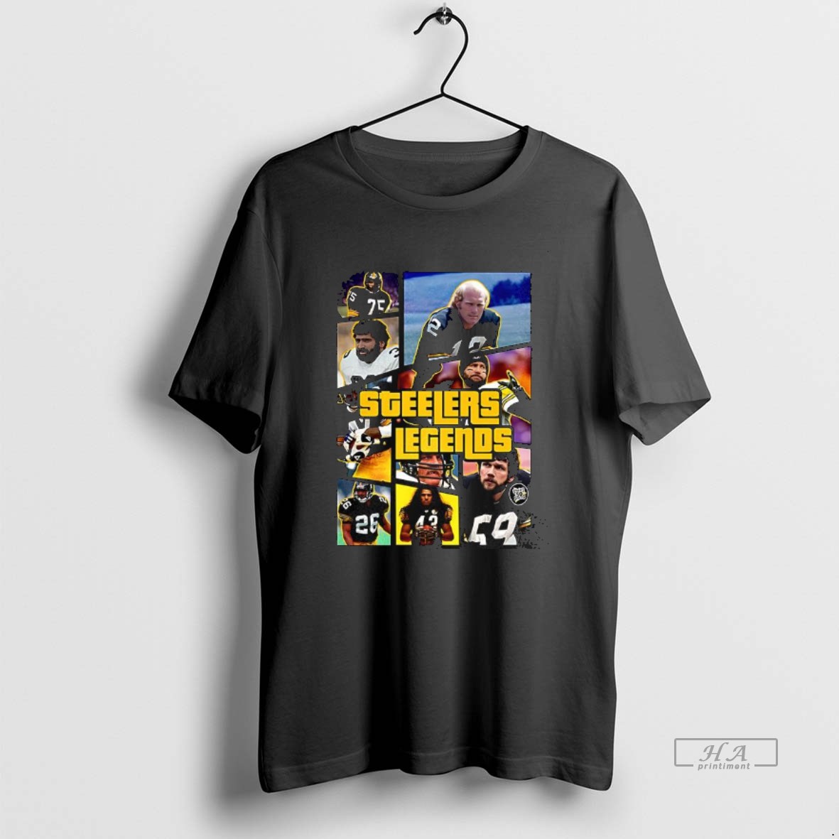 Trendy Pittsburgh Steelers Football Pictures Of Legendary Players Collaged In Gta Style Tee Shirt