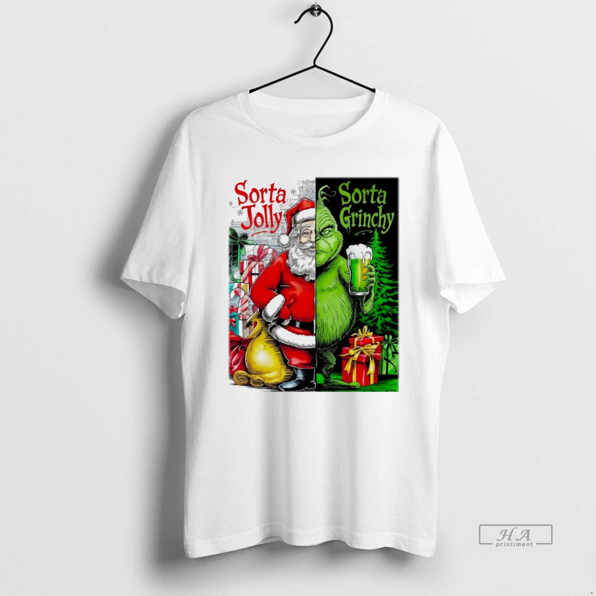 Trendy Santa Claus X Grinch Sorta Jolly Sorta Grinch Christmas White Tee Shirt