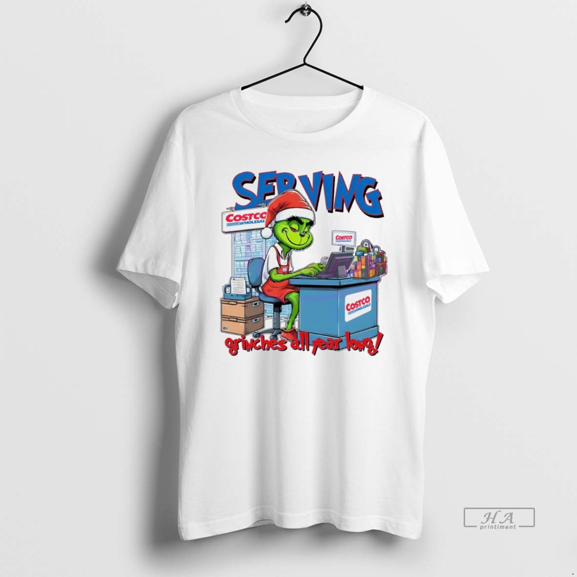 Trendy Serving Grinches All Year Long Christmas Grinch White Tee Shirt