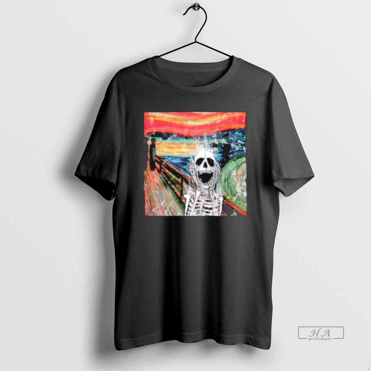 Trendy Skeleton The Scream Edvard Munchs Famous Tee Shirt