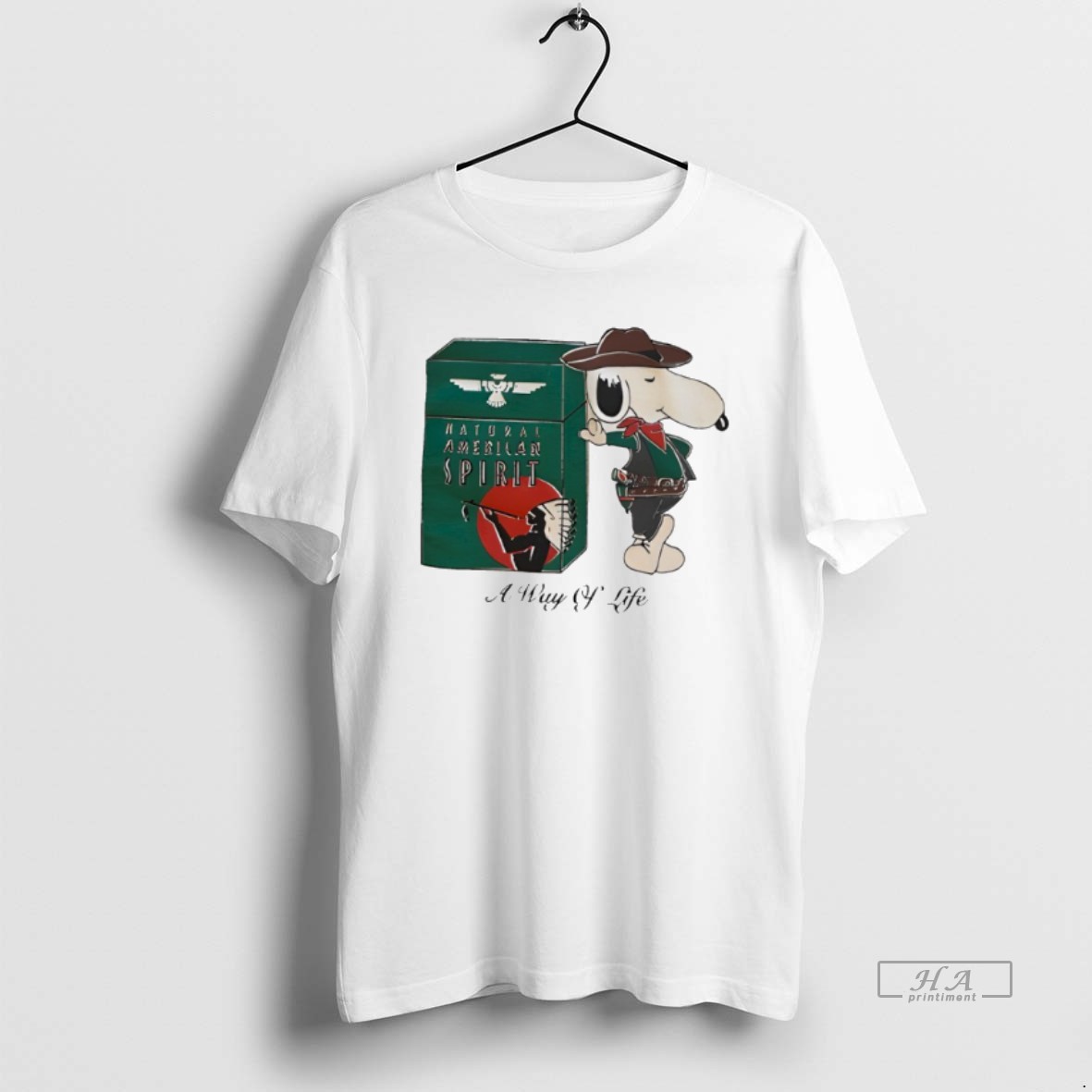 Trendy Snoopy Natural American Spirt A Way Of Life Green Tee Shirt