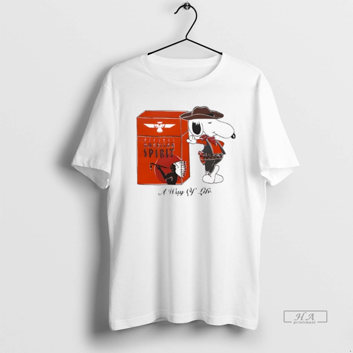 Trendy Snoopy Natural American Spirt A Way Of Life Orange Tee Shirt