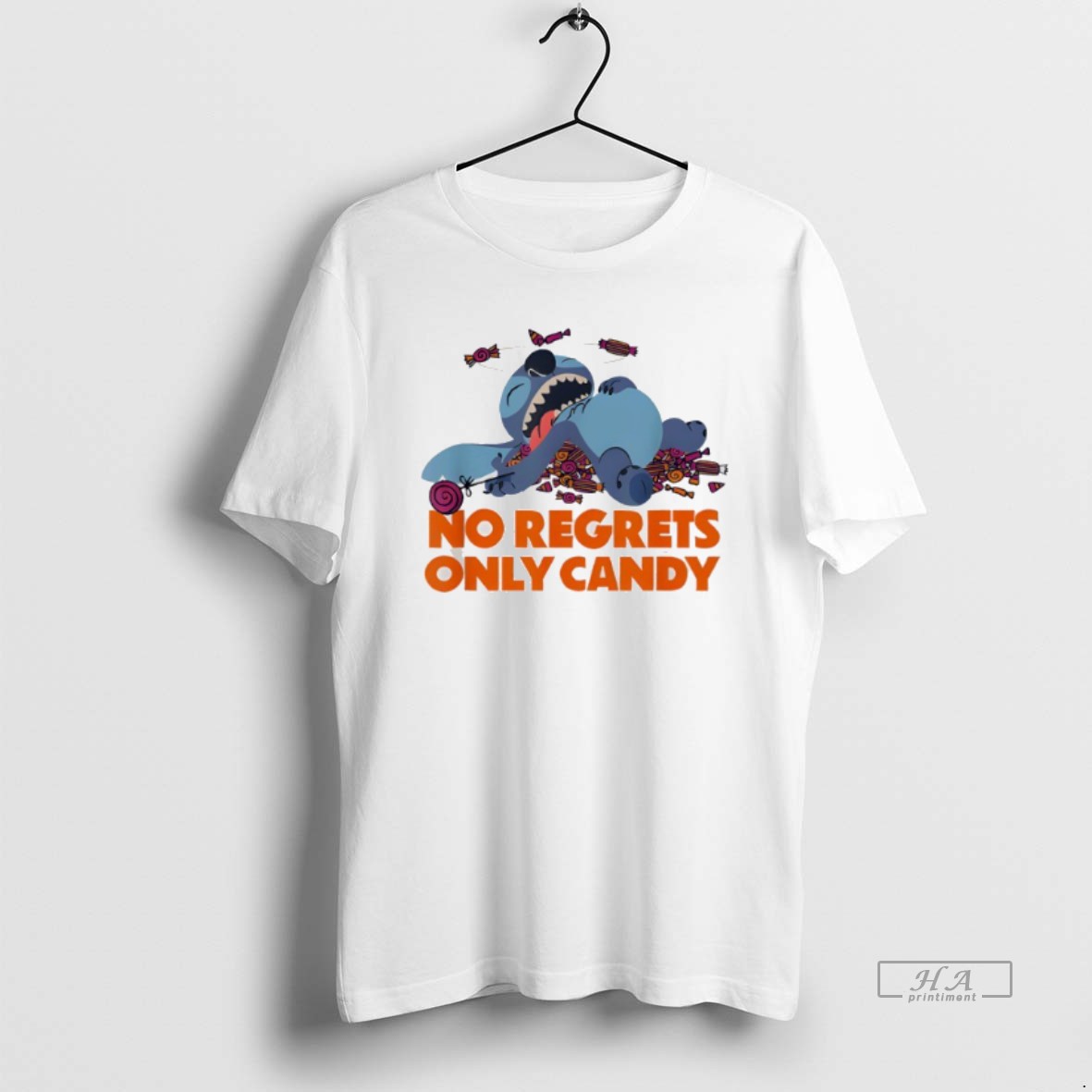 Trendy Stitch Disney Halloween No Regrets Only Candy Tee Shirt