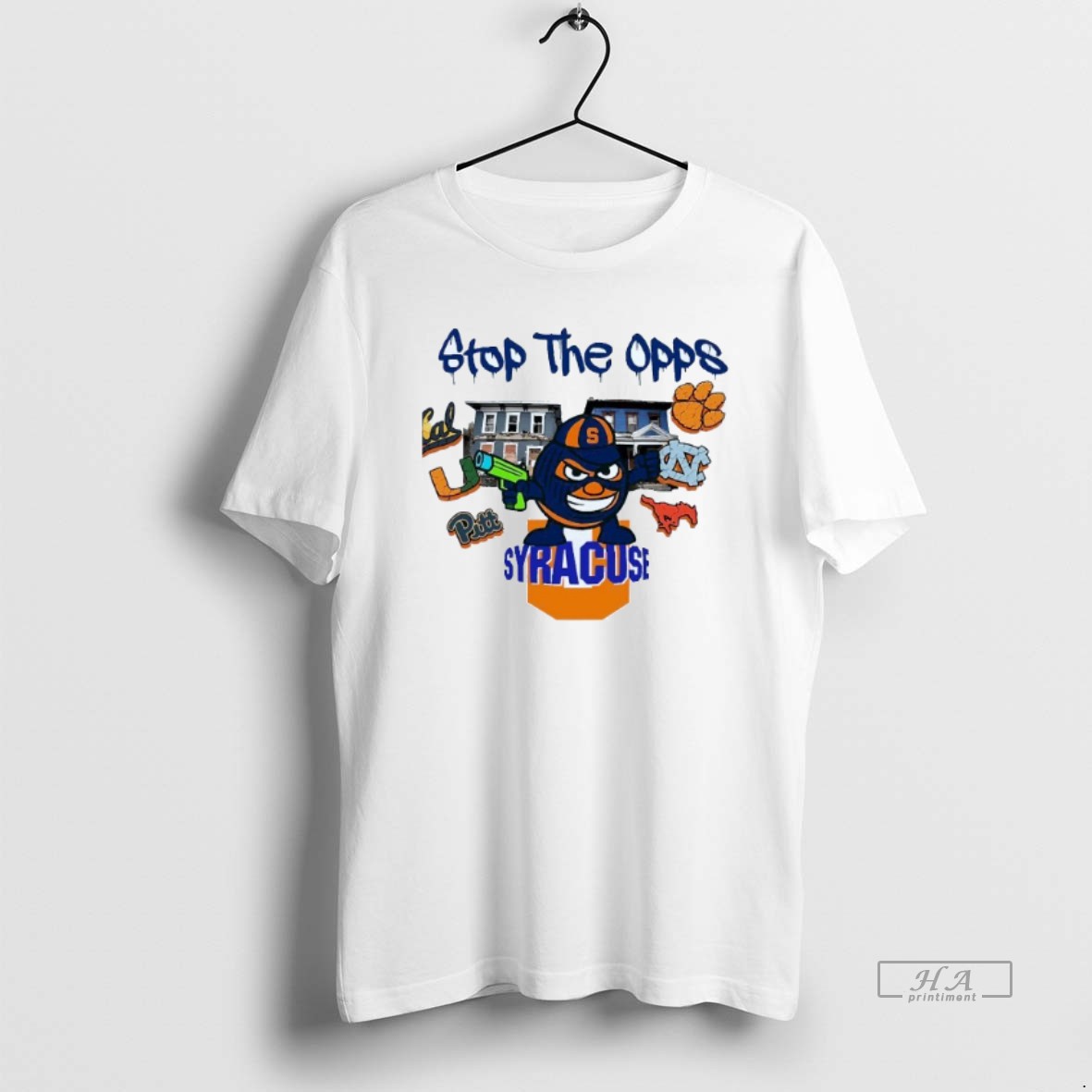 Trendy Stop The Opps Syracuse Orange Mascot Mens White Tee Tee Shirt