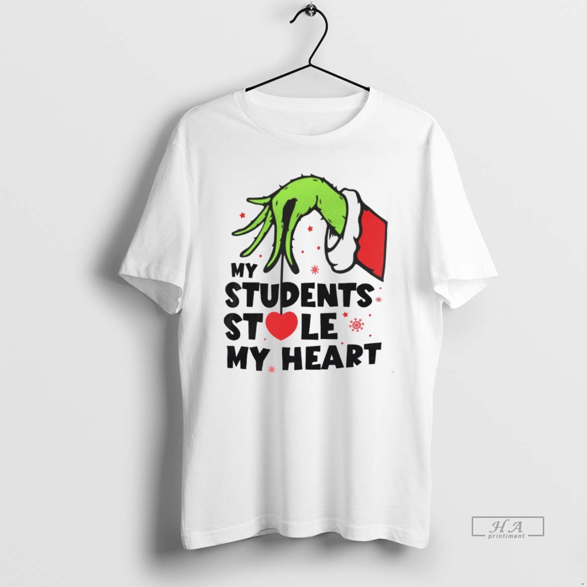 Trendy The Grinch Hand My Students Stole My Heart Christmas White Tee Shirt