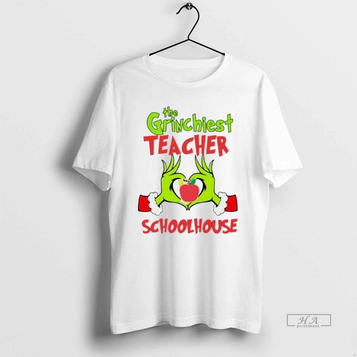 Trendy The Grinchiest Teacher Schoolhouse Christmas White Tee Shirt