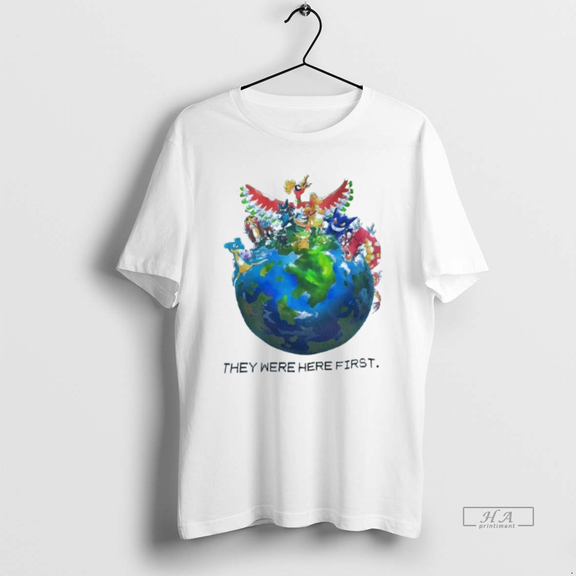 Trendy They Were Here First Pokemon Mens White Tee Tee Shirt