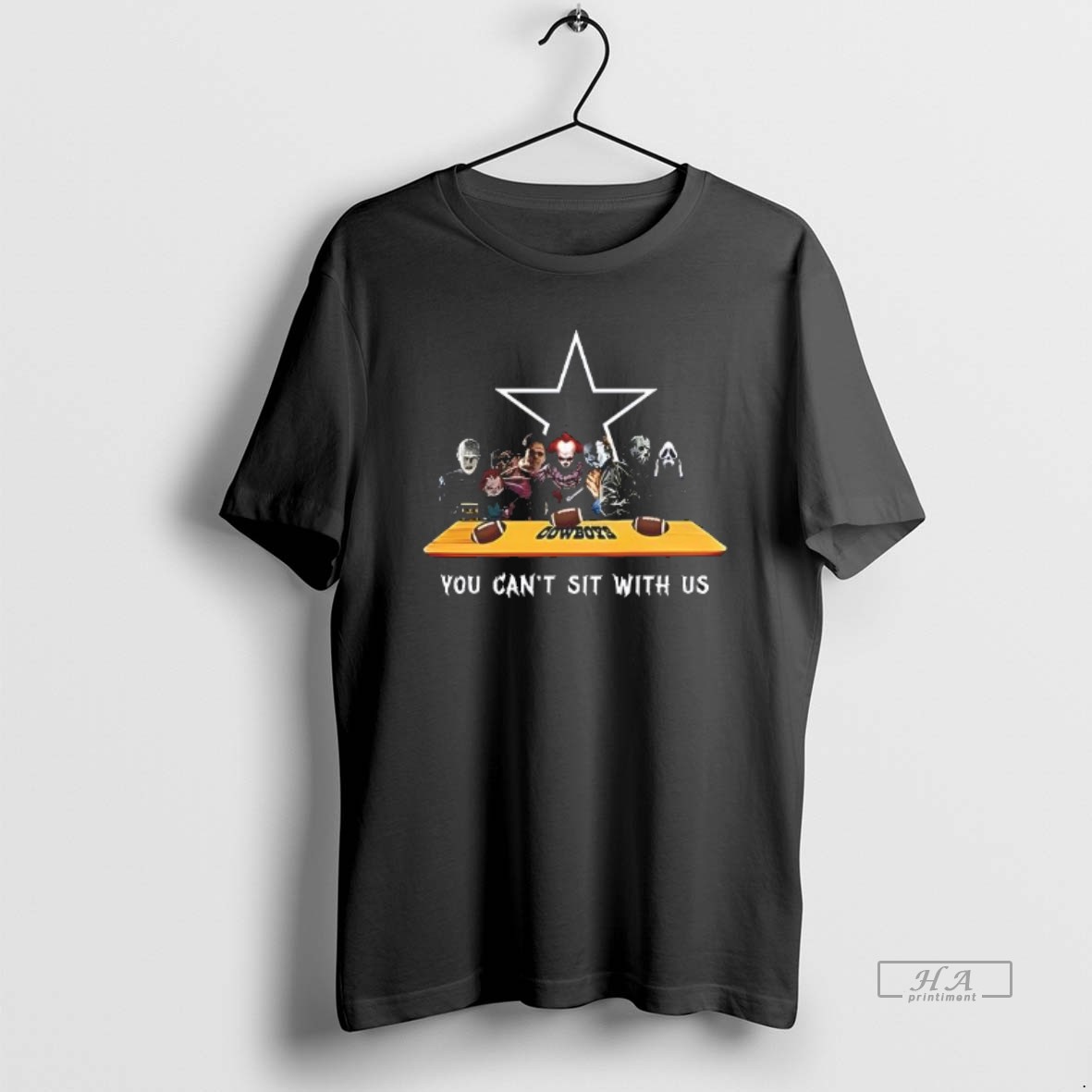 Trendy You Cant Sit With Us Cowboys Football Horror Movies Halloween Tee Shirt