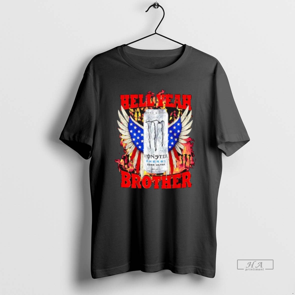 Trendy Zero Sugar White Monster Hell Yeah Brother Eagles Wings America Tee Shirt