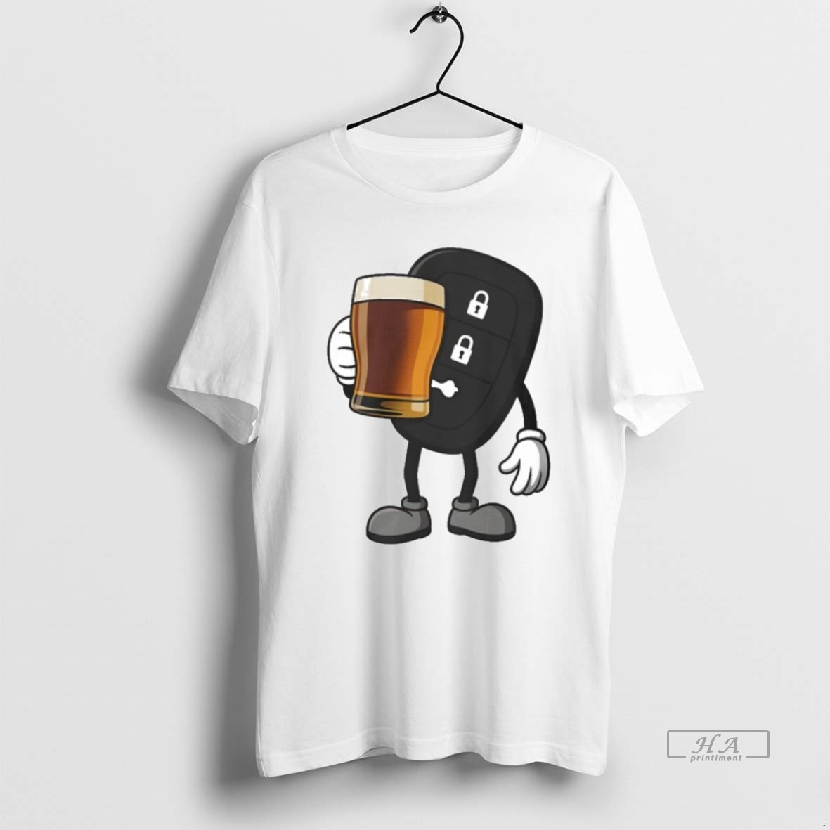 Trendy Car Remote Key Holding Beer Meme Tee Shirt
