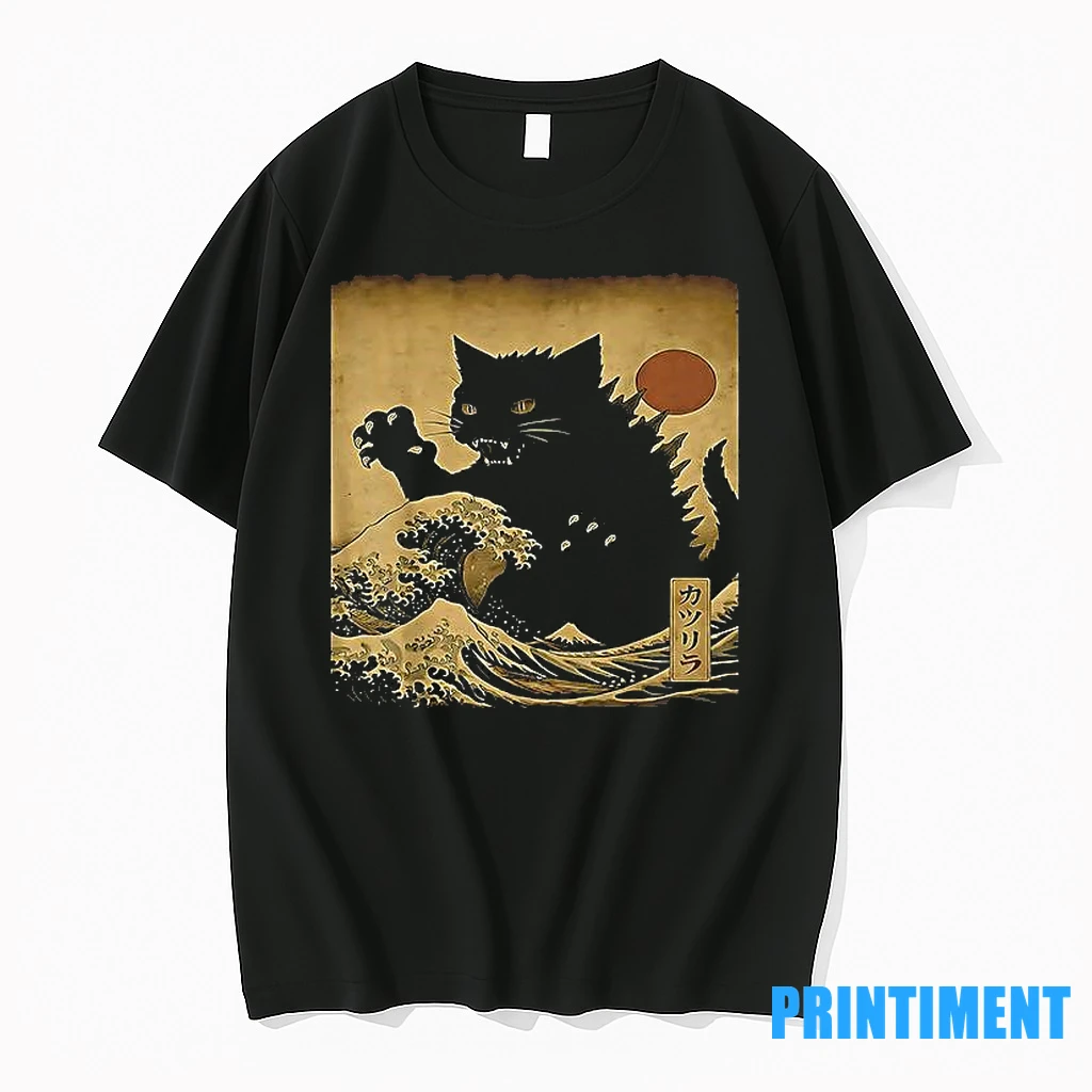 Ukiyo E Kaiju Cat In Japanese Wave Art Tshirts Sweater Hoodie