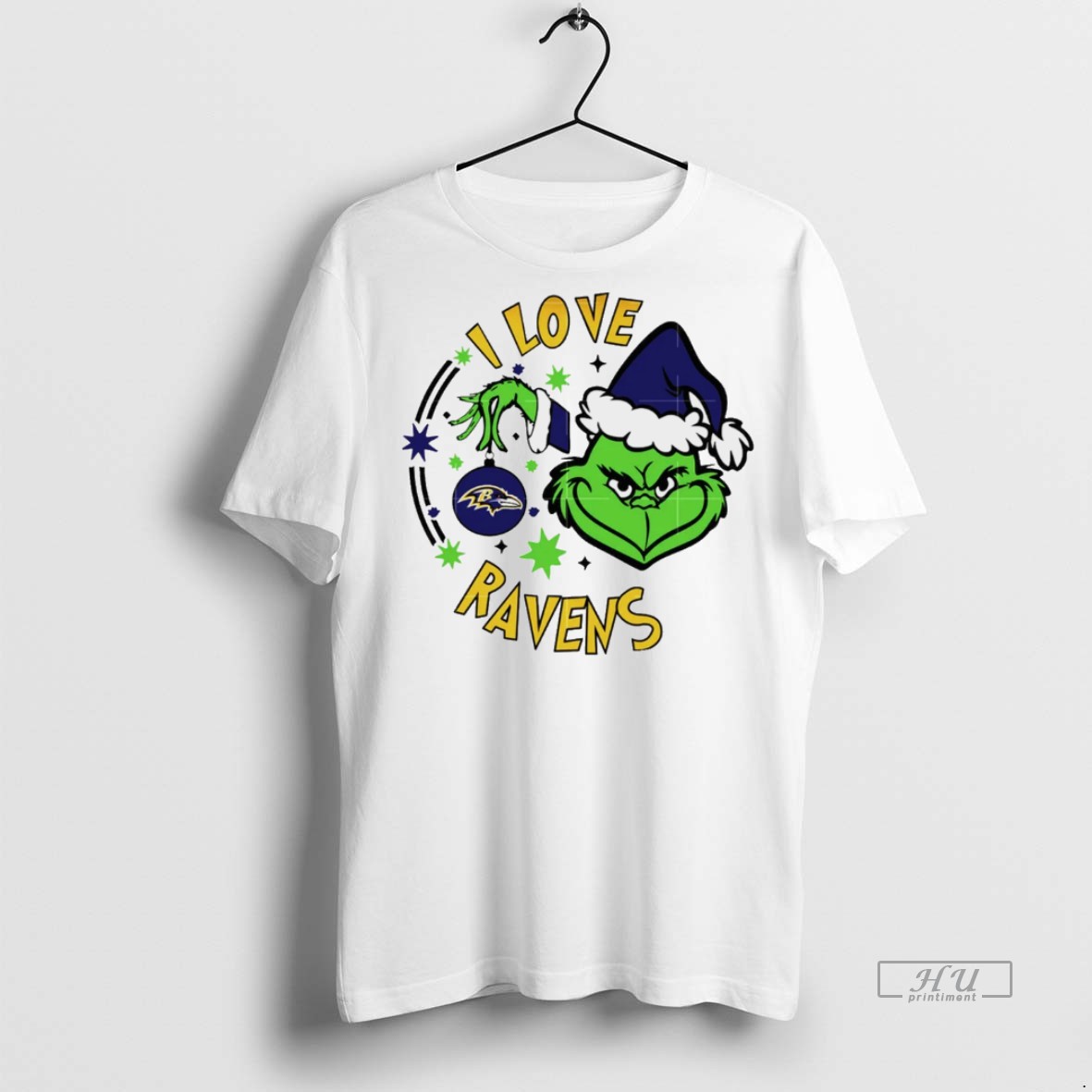 Viral Baltimore Ravens X Santa Grinch I Love Ravens Christmas White Tee Shirt Sweater Hoodie