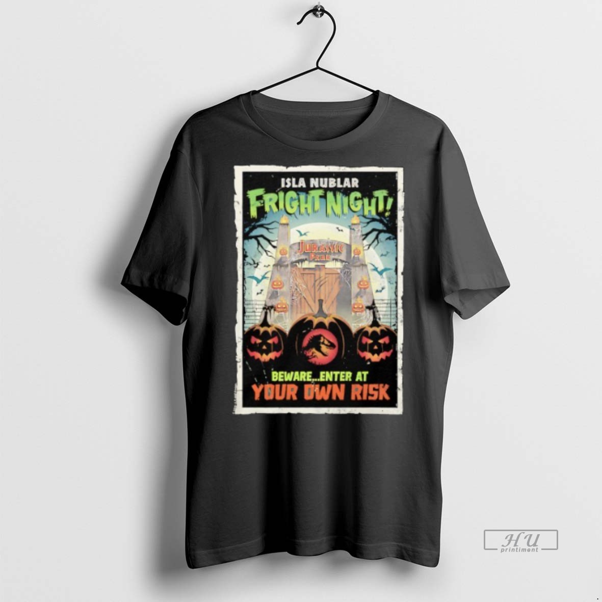Viral Isla Nublar Fright Night Jurassic Park Beware Enter At Your Own Risk Halloween Tee Shirt Sweater Hoodie