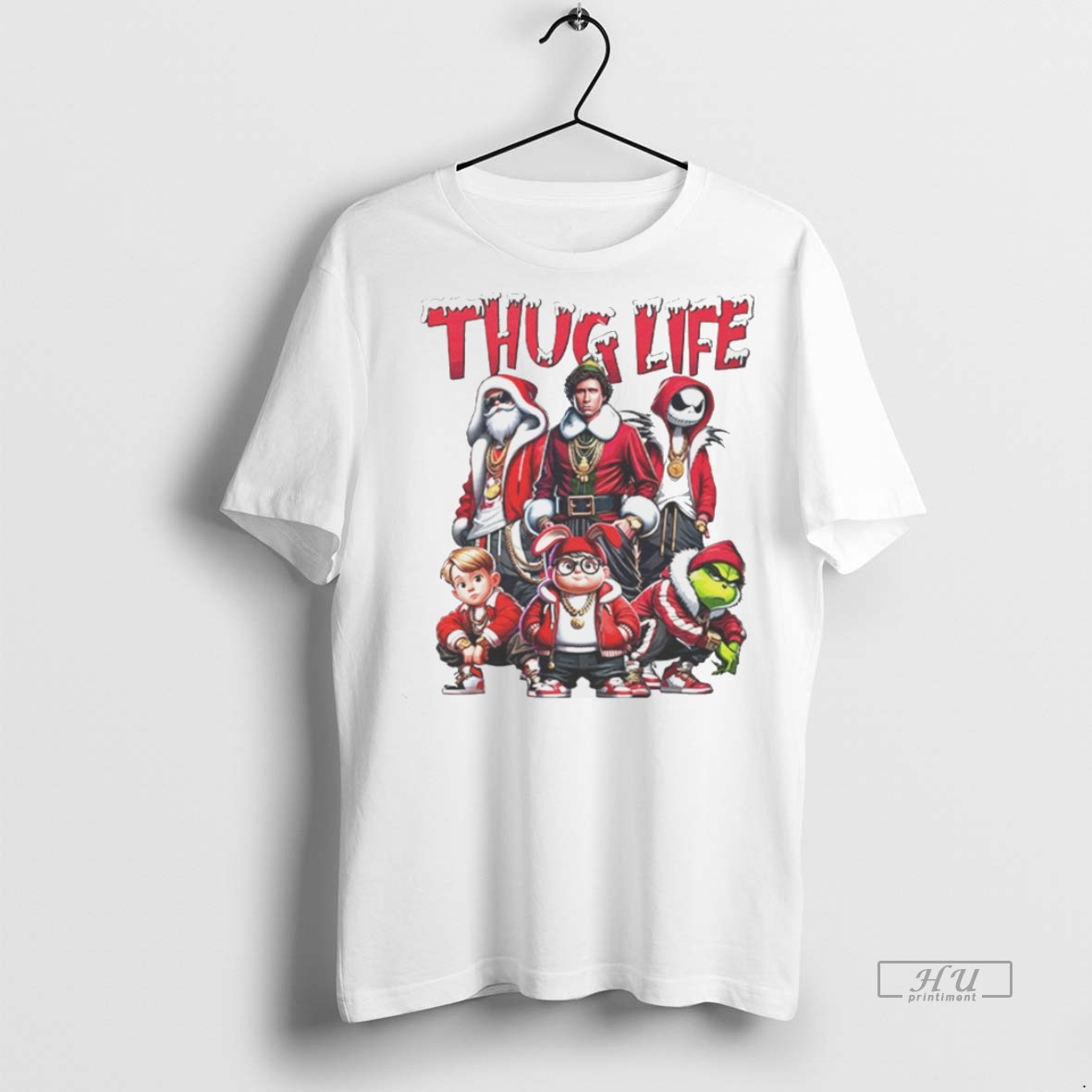 Viral Thug Life Santa Grinch Friends Christmas Vintage White Tee Shirt Sweater Hoodie